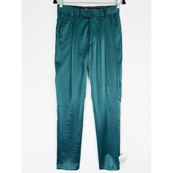 Asos Pants Mens 28 Emerald Green Slim Fit Metallic Colorful Cocktail Evening NEW - Picture 1 of 16